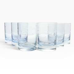 Crate & Barrel “Reef, Blue” 6 Double Old Fashioned Tumbler Glasses 4 1/2” 15oz