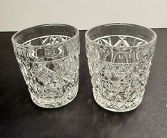 Set Of 2 Vtg MCM Crystal Whiskey Glass Heavy Cut Diamond & Starburst Pattern