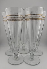 Vintage Libbey Gold And White Design Trim Stemmed Pilsner Glasses-Set Of 5