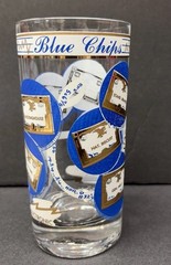 Blue Chip Stock Market Barware MCM Set 4 Rocks Glasses Georges Briard Style Rare