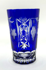 Ajka Marsala Cobalt Blue Cut to Clear Highball Tumbler 5 1/4″