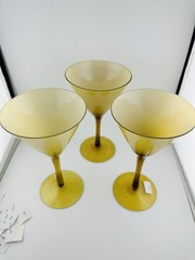 3 Carlo Moretti Martini Glasses Goblets Cased Amber Butterscotch Italy FREE SHIP