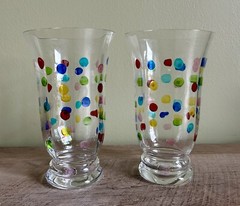2 Colorful “Confetti” Etched Polka Dot Glasses Stimas Romania