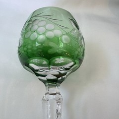 VTG Czech 1 ea. Cut Glass Cordial Liquor Garden Green Grapes Crisscross 8” ht