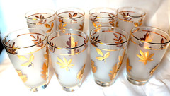 Set of 8 Libbey «GOLDEN FOLIAGE» Highball Glass Tumblers 5 1/4″ Tall 22k MCM USA