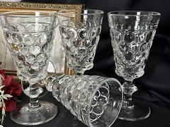 Westmoreland Thousand Eye Juice Glasses Set 4 Clear Stemmed Vintage Glasses