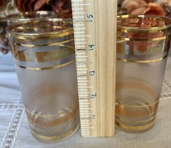 Vintage MCM Peach and Gold Striped Glasses Set of 4 Mid-Century Modern Barware
