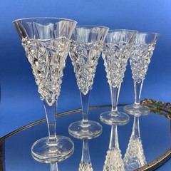 Jihlava Glassworks Bohemia Set/4 Glacier Brutalist Crystal Champagne Flutes 8”