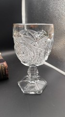 US Glass Comet Pattern Stemmed Goblets Gold Rim Buzz Star Whirligig Set of 5