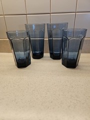 4 Anchor Hocking Courtney Blue 6 Panel Drinking Glasses, 2 Are 12 Oz 2 Are 10 Oz