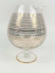 VTG Footed Pitcher & (6) 4oz Glasses Barware Art Deco Gold Striped Set MCM 60oz.