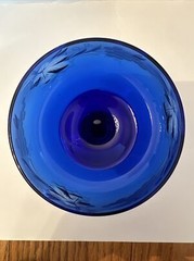 Cobalt Blue Glass Sherbet Sorbet Dessert or Cocktail Etched Grapes 4.5” Leaves