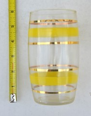 4 Vtg Drinking Glasses Gold & Pastel Mid-century Retro Cocktail Barware