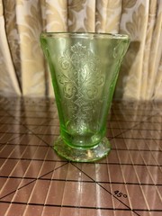 1930s Hocking Princess Green Depression Glass Footed Tumbler Glass 4″ Bow