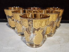 SET OF 6- Vintage Culver FLORENTINE Gold Fruit Low Ball Glasses