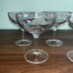Set 5 Vintage Etched Grapevine Champagne Coupe Cocktail Crystal Glasses, 4.4”