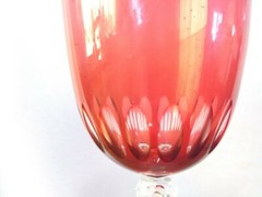 Bohemian Cranberry Cut to Clear Glass Wine Glass