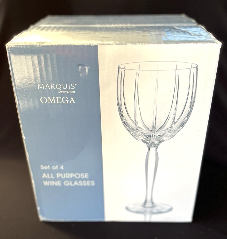 4x WATERFORD Marquis Omega Crystal All Purpose Wine Glasses Goblets Original Box