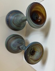 2 Large 8″ Hebron (West Bank) Phoenician Blown Glass Goblets