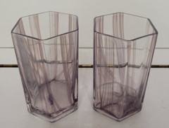 2 DIANE VON FURSTENBERG HIGHBALL GLASS TUMBLERS LILAC STRIPES 4.75 INCHES 12 OZS