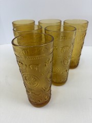 Vintage Brockway Glass 14 Ounce Flat Tumblers American Concord Amber Set Of 6