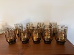 Set 9 VTG Smoke Gray Canadian Legend Whiskey Rocks Glasses Carrington Distillers