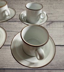 VTG Dansk Designs Mug Set 8 Piece Cup Saucer Epoch Brown Norway Swedish MCM EUC