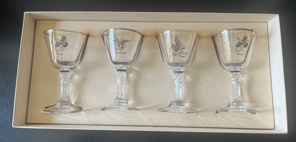 Vintage Federal Glass Sportsman Cocktail Set S-117 Game Birds 4 Glasses & Box MC