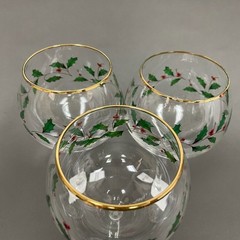 Lenox American by Design Holiday Balloon Holly Berries Glass Glasses Lot of 3