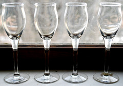 Set Of 4 RIEKES CRISA Hand Blown Crystal CORDIAL GLASSES Tulip Shape MEXICO