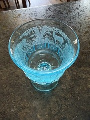 VTG Daisy & Cube Etched Water Goblet L.G. Wright Black Forest Moose Deer Dog