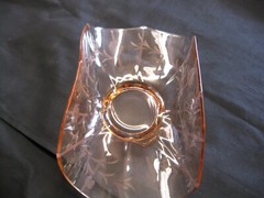 SALE   glass pink Imperial BANANA  MUFFIN Tray engraved cut flowers Excellent 