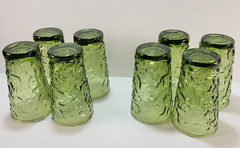 8 Juice Glasses Avocado Green Crinkle Design 4″x 2.25 Small Tumbler Vintage MCM