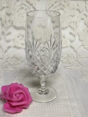 Vintage Crystal Iced Tea Glass Mikasa Criss-Cross Pattern with Fans 6.75”