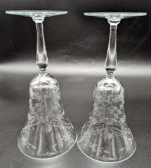 VTG Pair of Hand Cut & Mouth Blown Water/Wine Goblets Plant & Dot Cut Design EUC