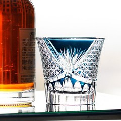 Ink Blue Edo Kiriko Crystal Bohemian Hand Cut Cased Whiskey Glass 220ml/8oz 1pc