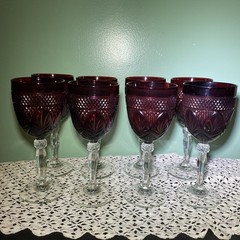 7 Vintage Cristal D’Arques Durand Antique Ruby Red Water Goblets