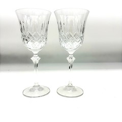 Vintage Spiegelau Crystal Wine Glasses Diamond Cut Faceted Stem Crown Mark Set 2