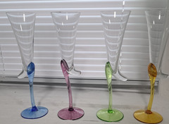 Multicolor Stem Champagne Glasses Set of 4 Round Glossy Glass