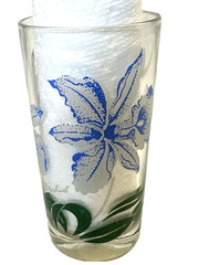 Vtg 5″ Boscul White & Blue Orchid Peanut Butter Glass Glasses Drinking Kitchen