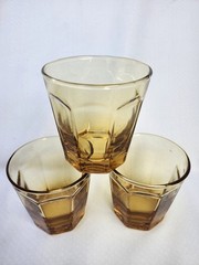 Vtg Amber Glasses Set 39 Paneled Optic