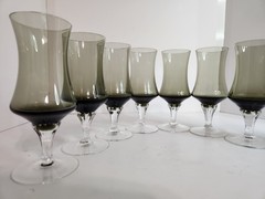 MCM Champagne Flutes -SET OF 8 -Murano Smoked Glass Hand Made Italy 1960s 1970s