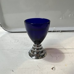 5 Art Deco Chase Cobalt Blue Moon Chrome Cordial Glasses 3.5″ USA Vintage Signed