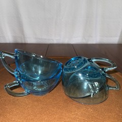 Hazel Atlas Capri Hobnail Cups Set of 4 Blue Turquoise Teal Vintage Glass EVC
