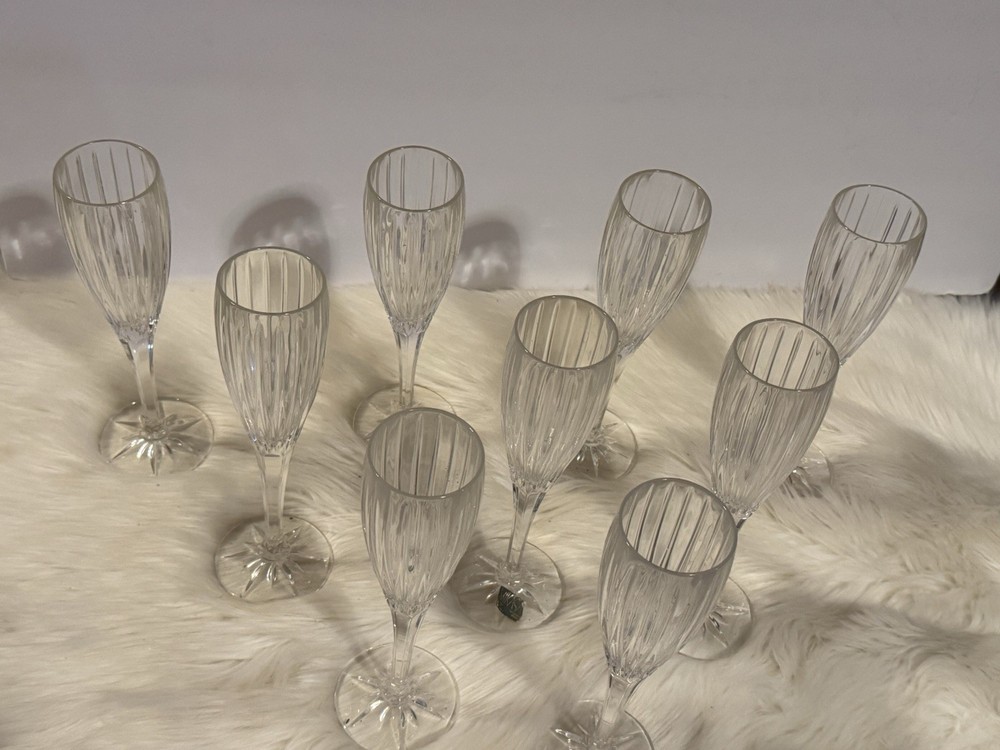 Set of 9 Mikasa Tiara Fluted Crystal Champagne Glass 9 1/8″ Vertical Cut Bowl