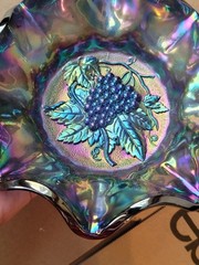 Super Scarce Electric Blue Imperial Carnival Glass Heavy Grape Bowl BUY IT!!