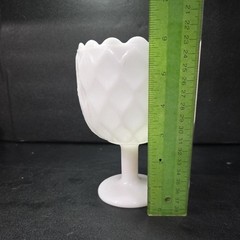 Milk Glass Diamond Design Goblet, Textured Pedestal Compote, Vintage Glassware