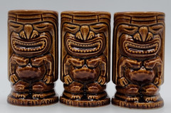 Vintage MCM Tiki Leilani Tiki Tumbler Mug Cup Brown 5 1/8” Set of 3
