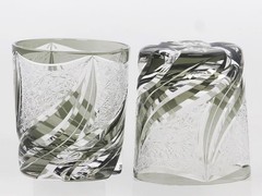 8.5oz Hand Cut Gray Flame Crystal Glass Whiskey Glasses Tumbler Kiriko Drinkware
