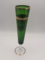 Vintage Bohemian Czech Emerald Green Champage Flute Gold Gilded & Enamel Moser?